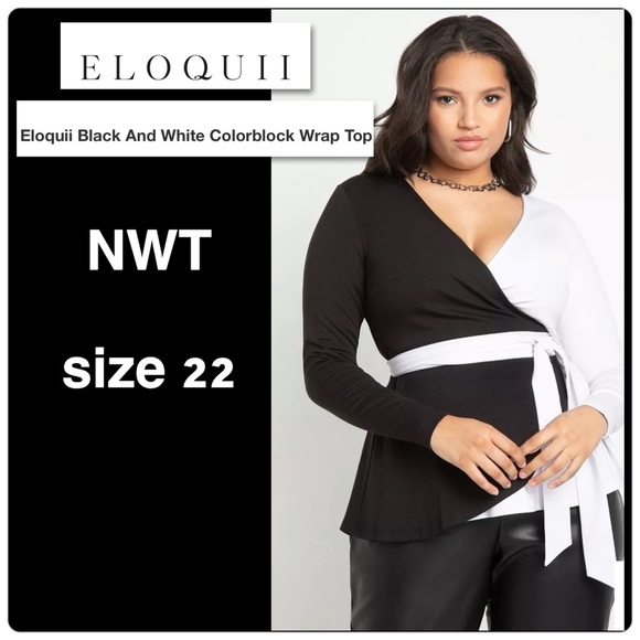 ELOQUII Black & White Colorblock True Wrap Top NWT Size 22 - Picture 1 of 17